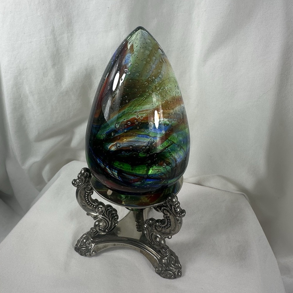 Vintage Godinger Silver Stand‎ Hollow Art Glass Egg Teardrop Shade Globe Lantern